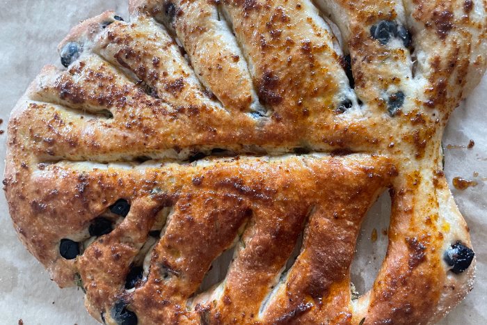 Fougasse - Herb and olive filled Provençal French flat bread in the shape of a leaf